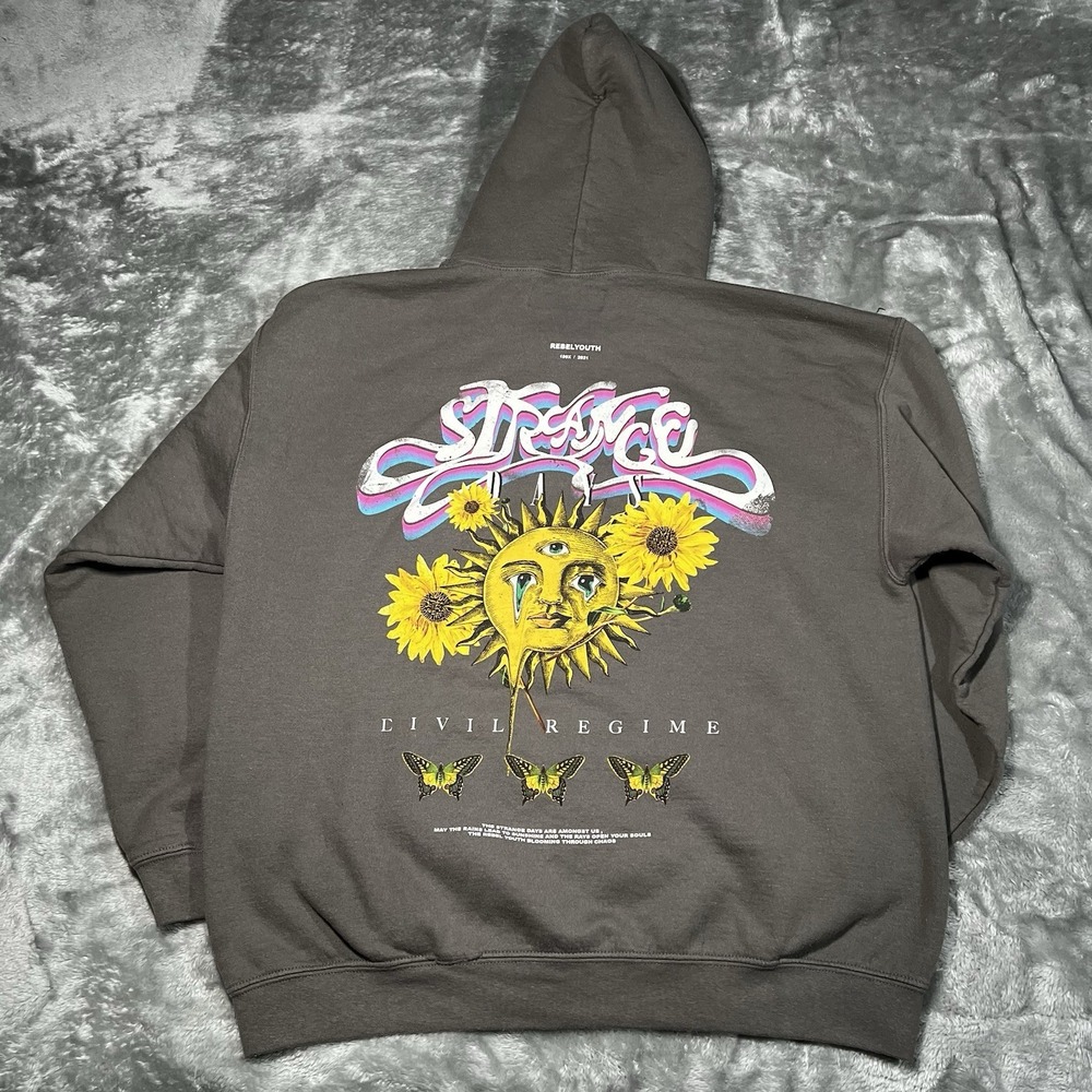 Civil Regime Hoodie Size Large Grey Fleece Pullover Sunflower